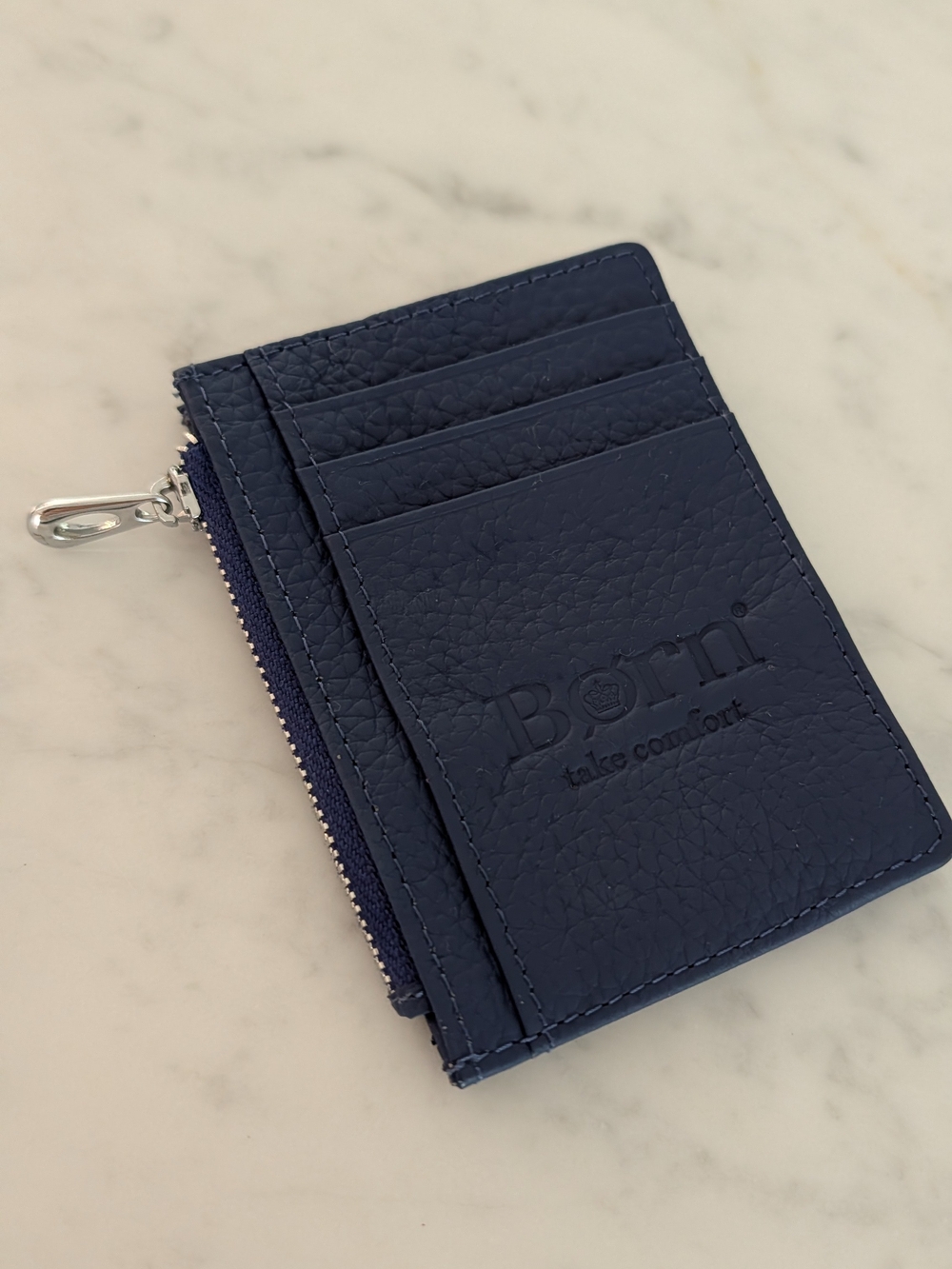 Born Navy Zip Card Wallet with Embossed Logo